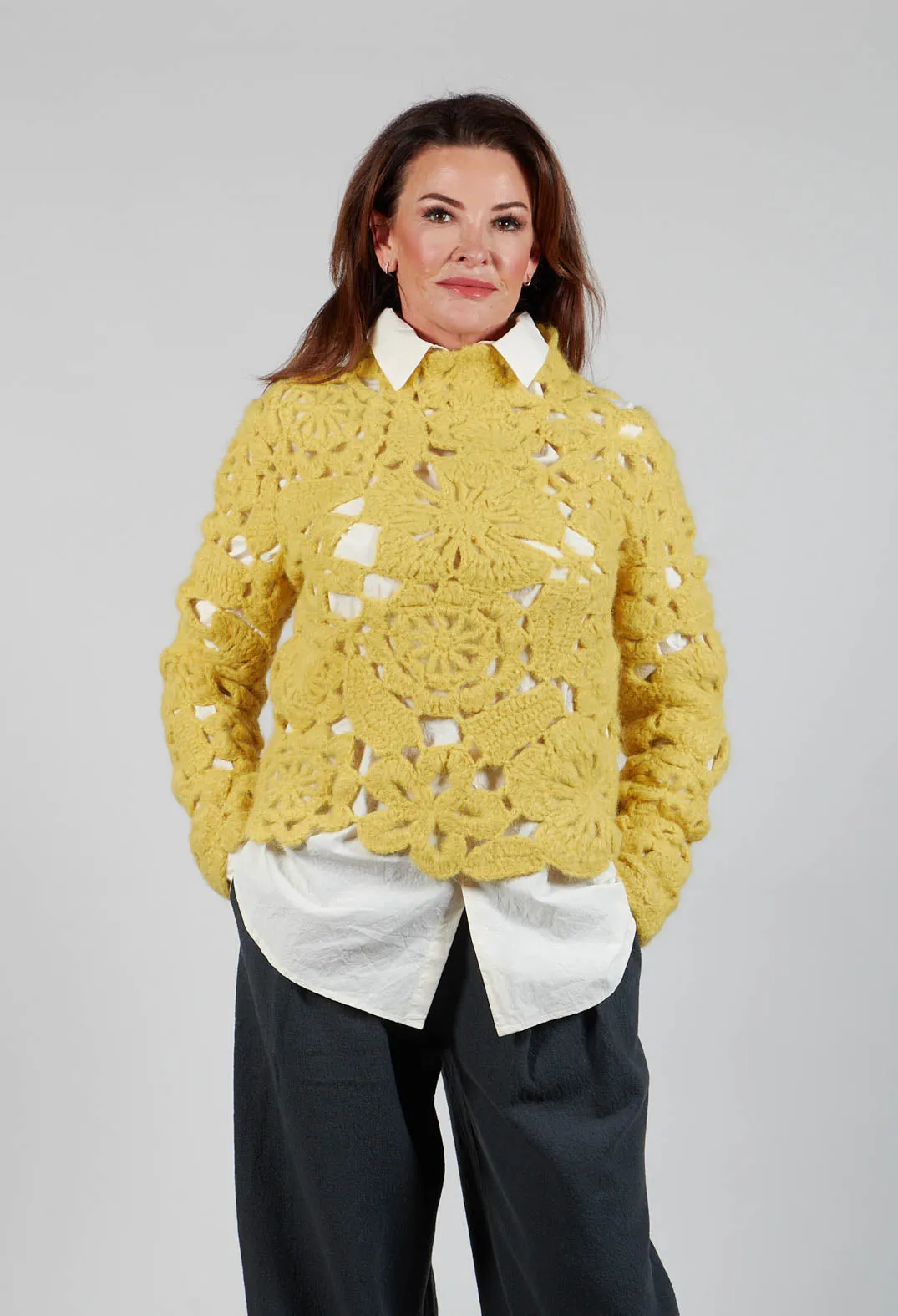 Amber Hand Crochet Sweater in Yellow