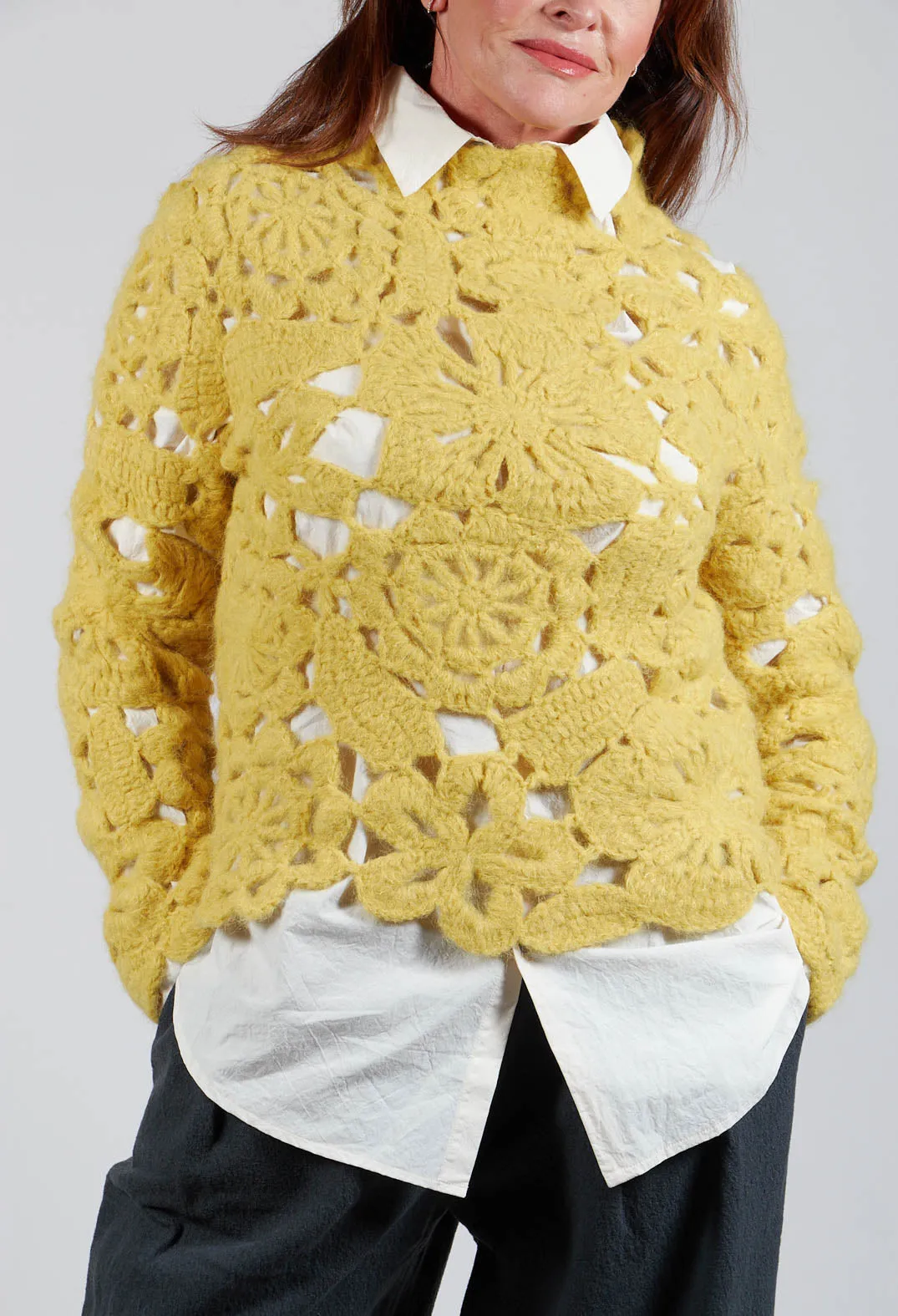 Amber Hand Crochet Sweater in Yellow