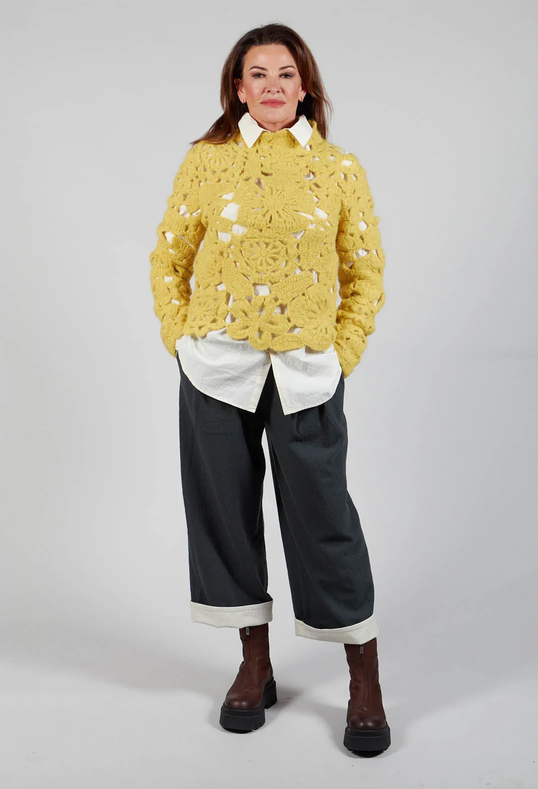 Amber Hand Crochet Sweater in Yellow