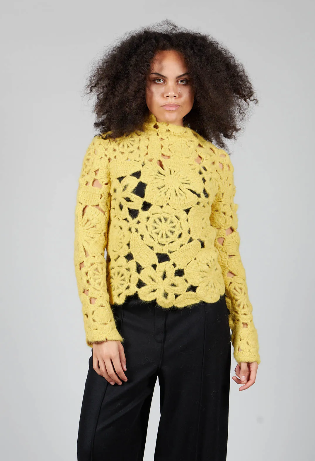 Amber Hand Crochet Sweater in Yellow