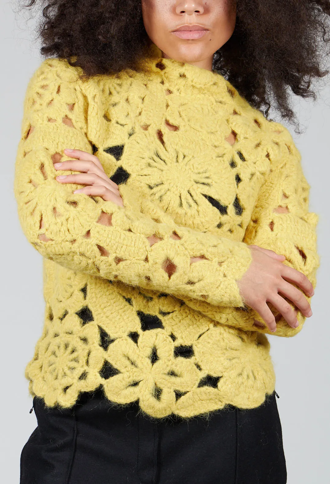 Amber Hand Crochet Sweater in Yellow