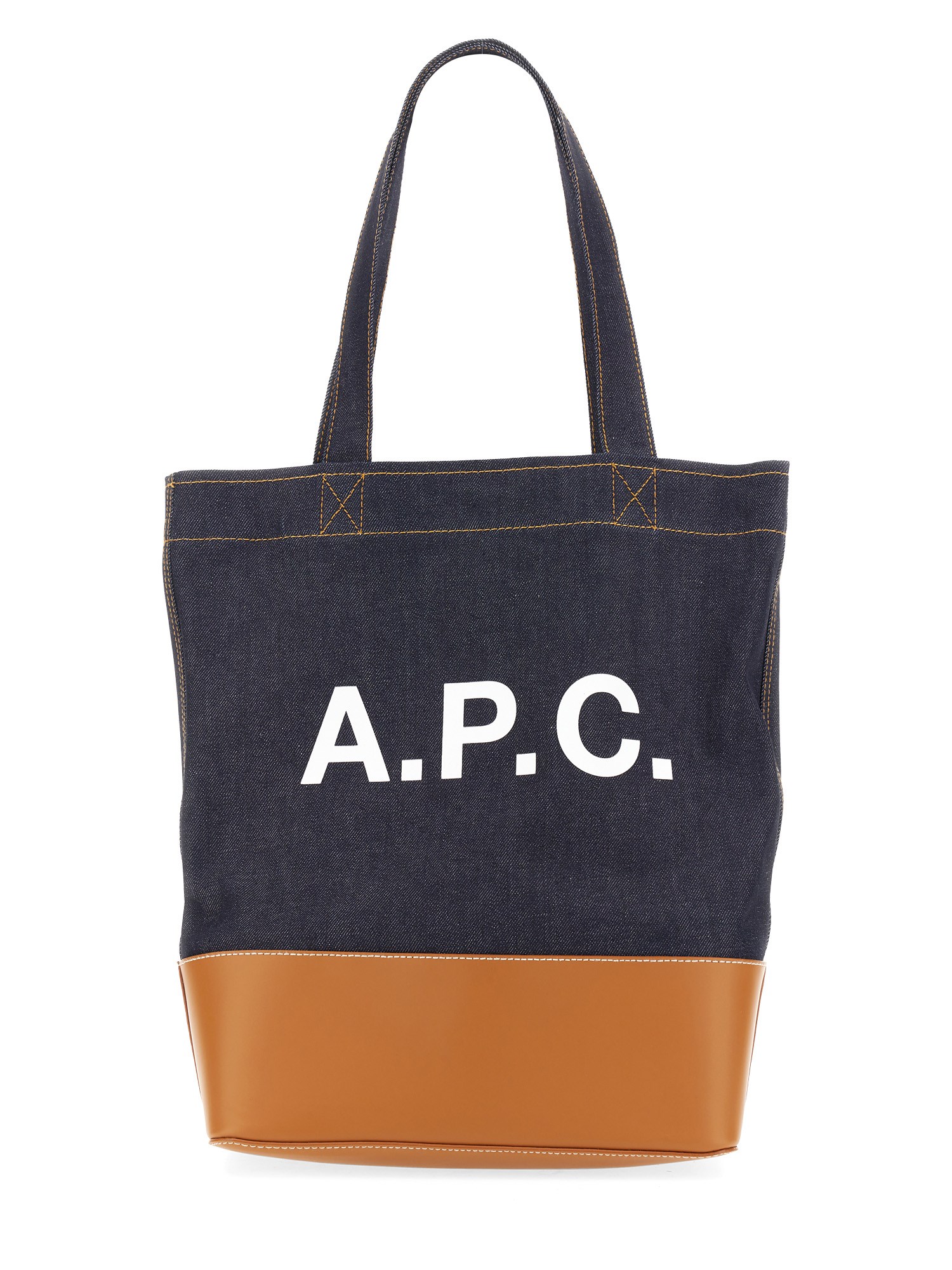 A.P.C.    AXEL TOTE BAG IN DENIM AND LEATHER