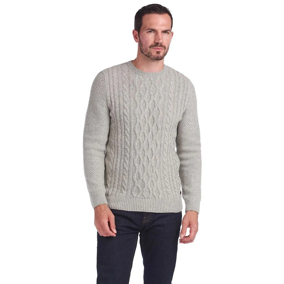 Barbour - Chunky Cable Knit Crew Neck Jumper in Fog