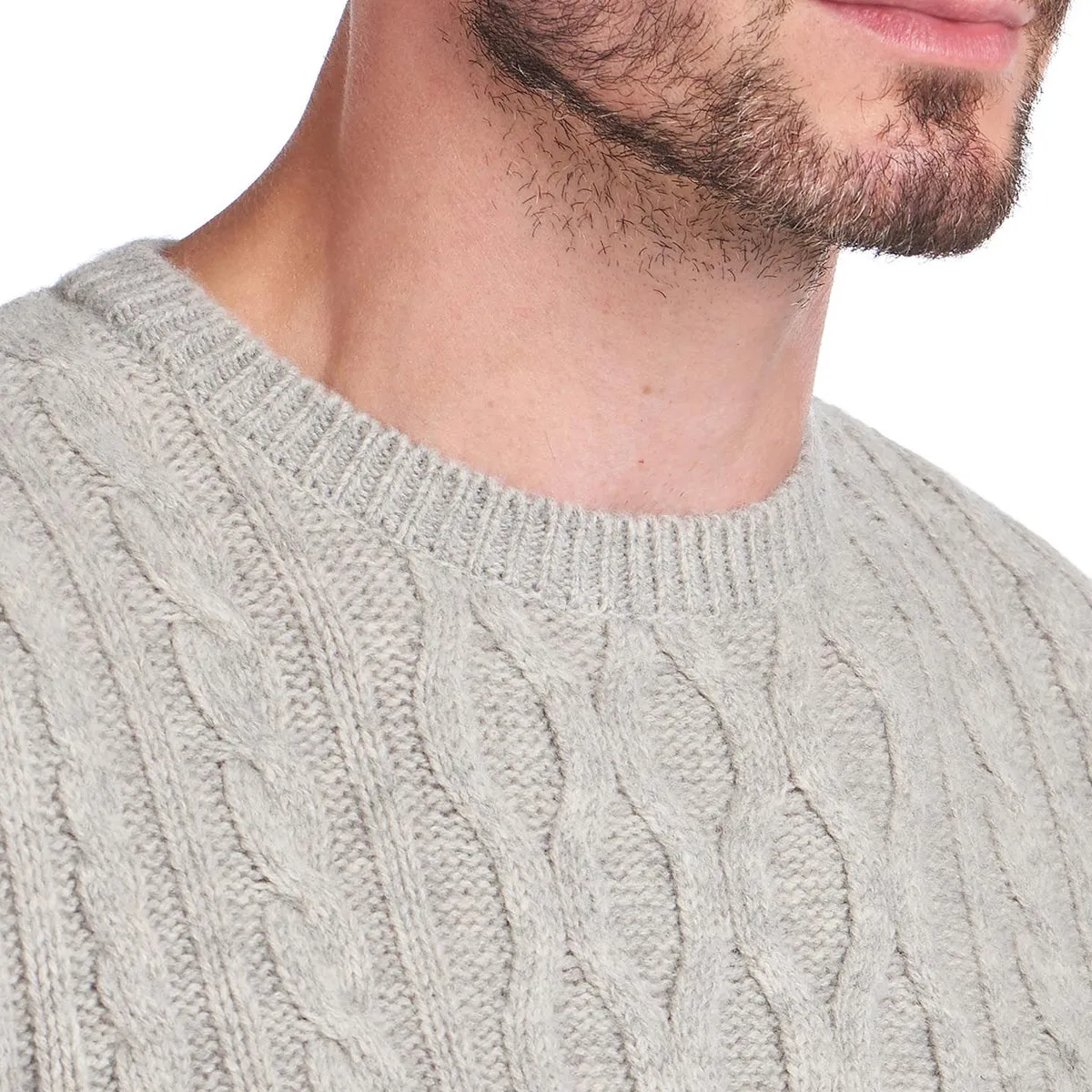 Barbour - Chunky Cable Knit Crew Neck Jumper in Fog