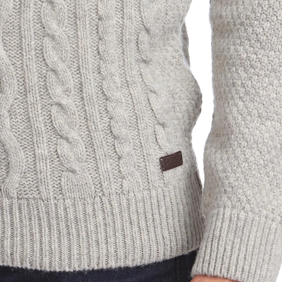 Barbour - Chunky Cable Knit Crew Neck Jumper in Fog