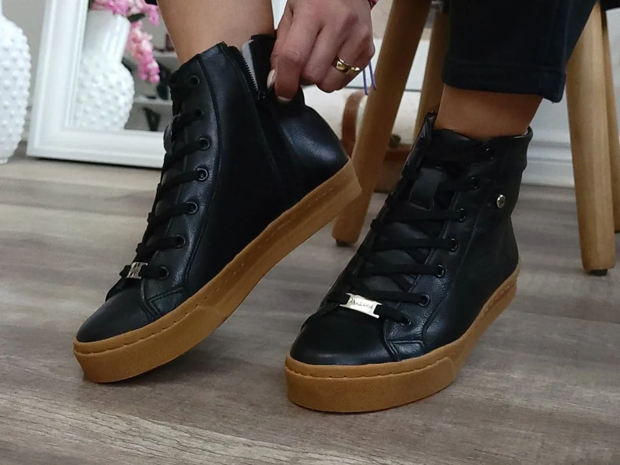 Black Leather high top sneaker