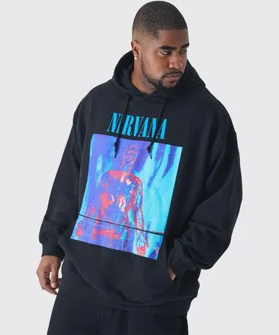 boohooMAN Mens Plus Oversized Nirvana License Print Hoodie