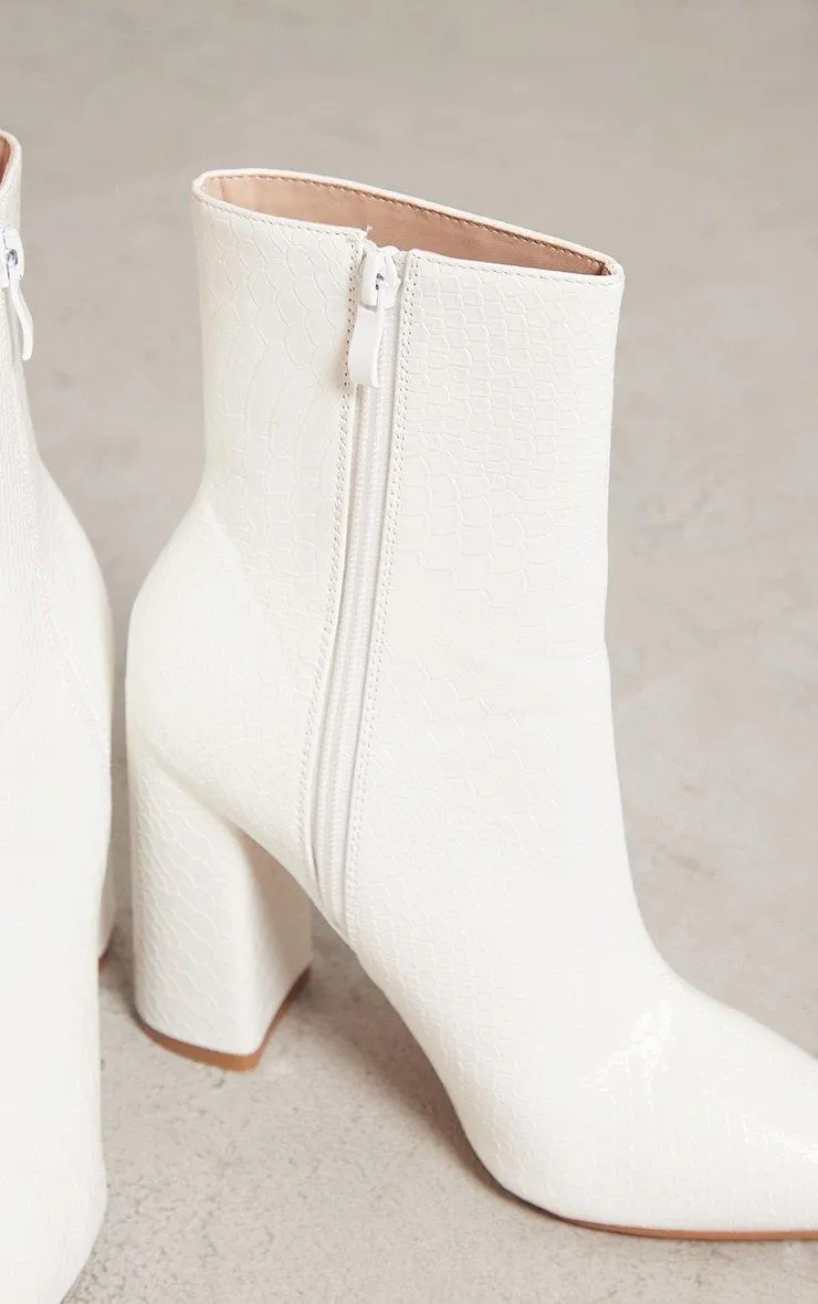 Boots | White Faux Snake Ankle Boot | PrettyLittleThing