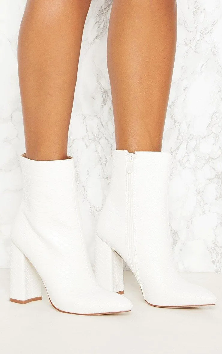 Boots | White Faux Snake Ankle Boot | PrettyLittleThing