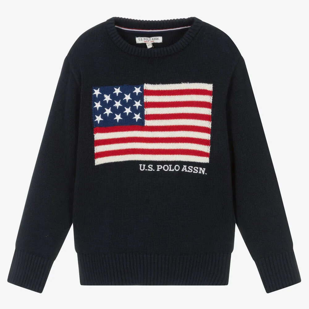 Boys Blue Cotton Knitted Sweater