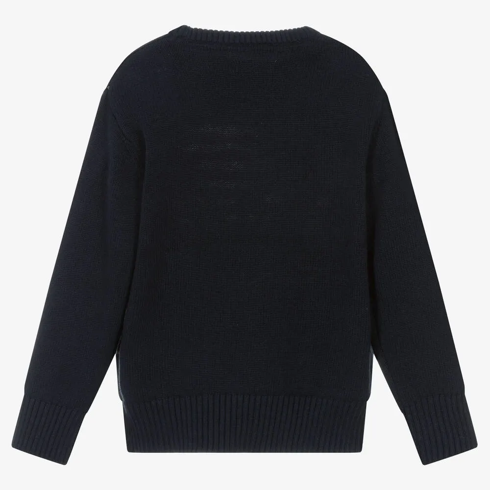 Boys Blue Cotton Knitted Sweater