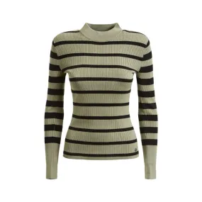 BREA BUTTON STRIPED SWEATER Woman Green