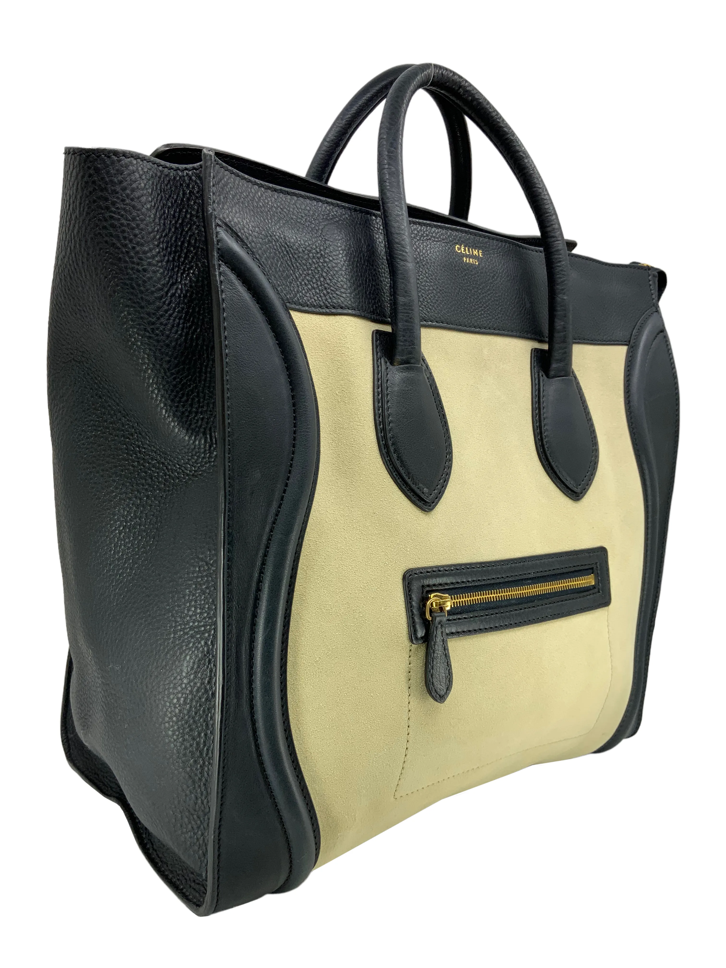 Celine Nubuck Calfskin Leather Medium Luggage Tote Bag