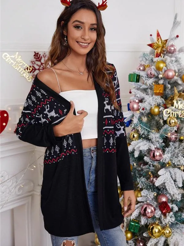 Christmas Print Casual  Women Cardigan Sweater