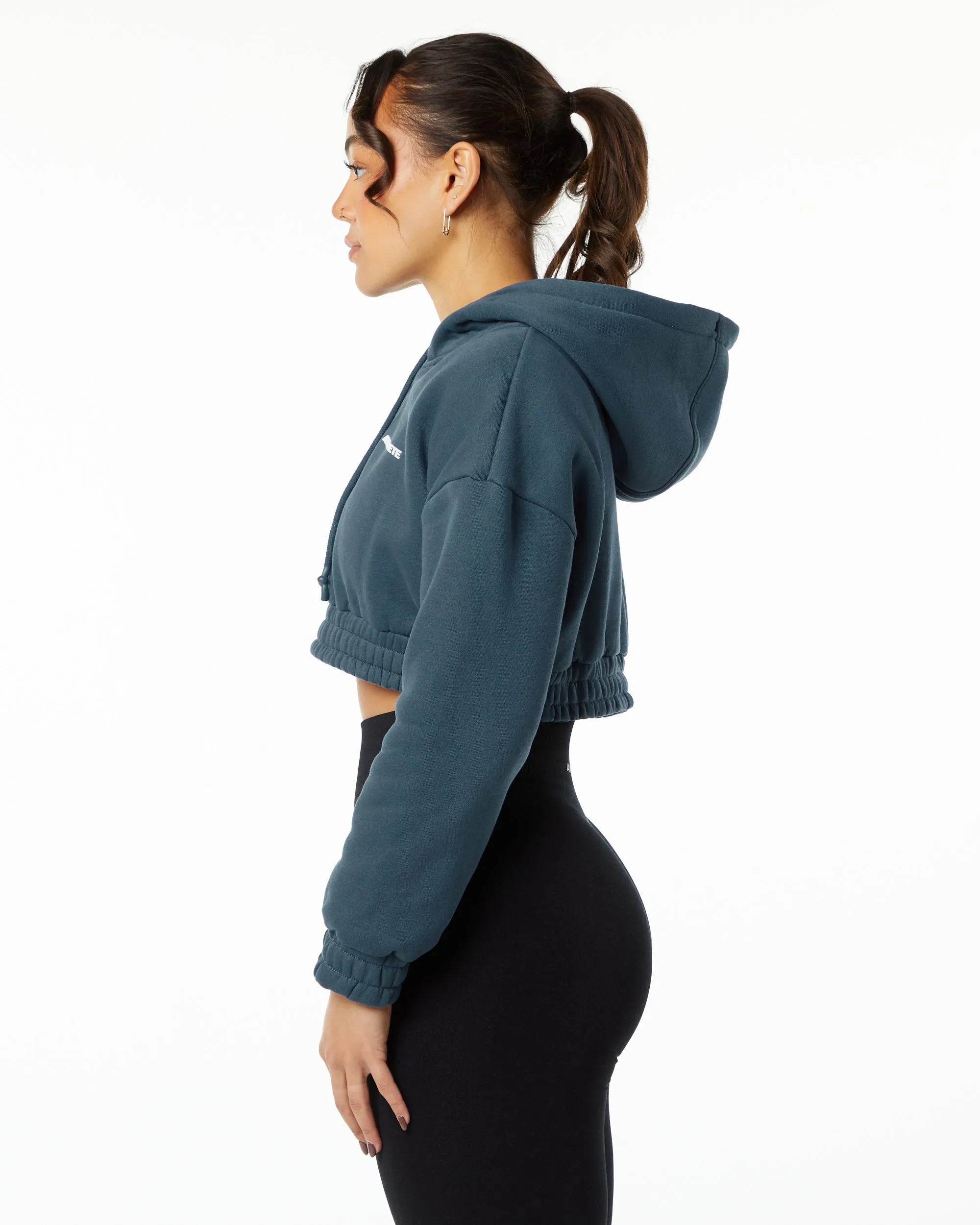 Classic Capital Crop Hoodie - Whale Blue