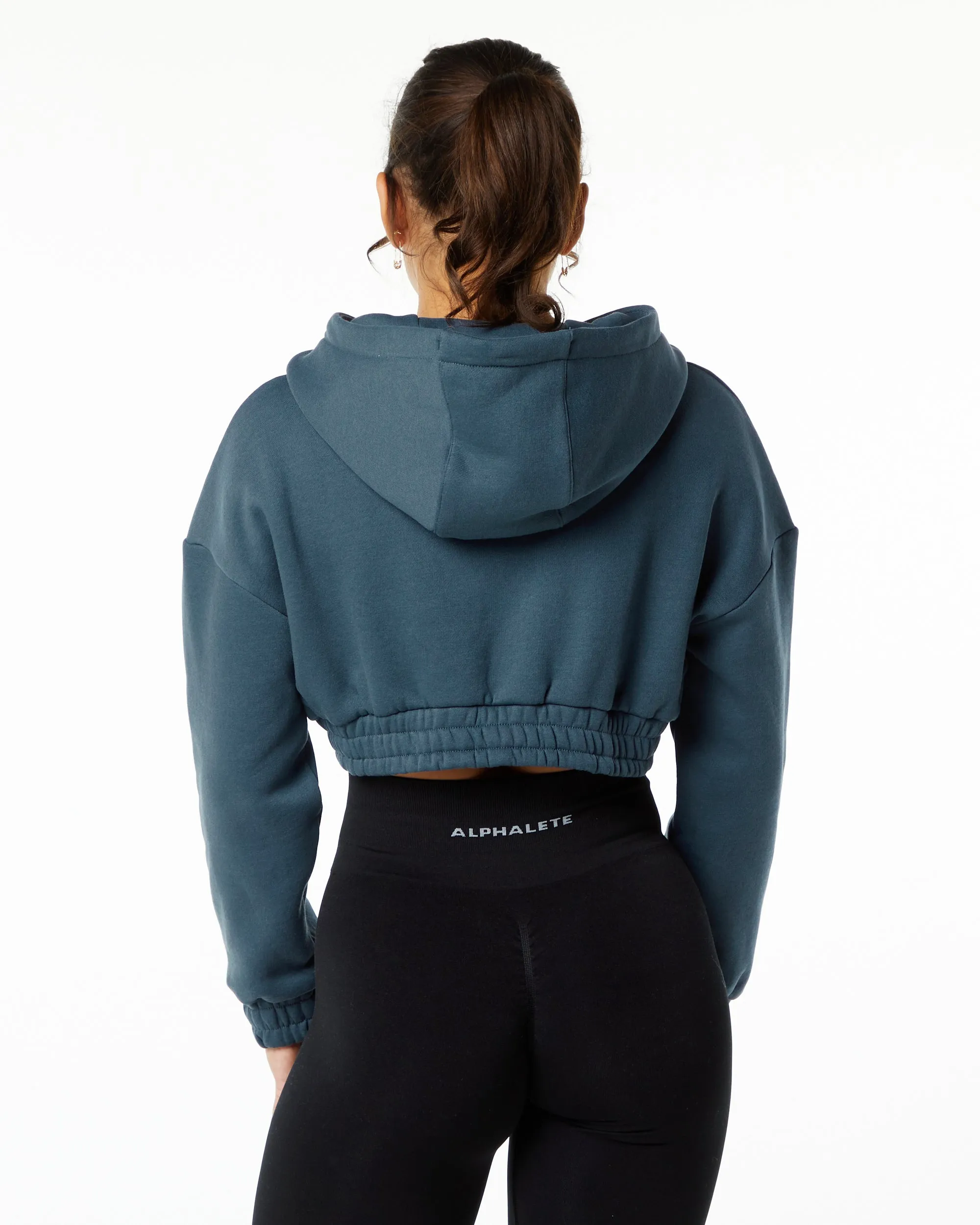 Classic Capital Crop Hoodie - Whale Blue