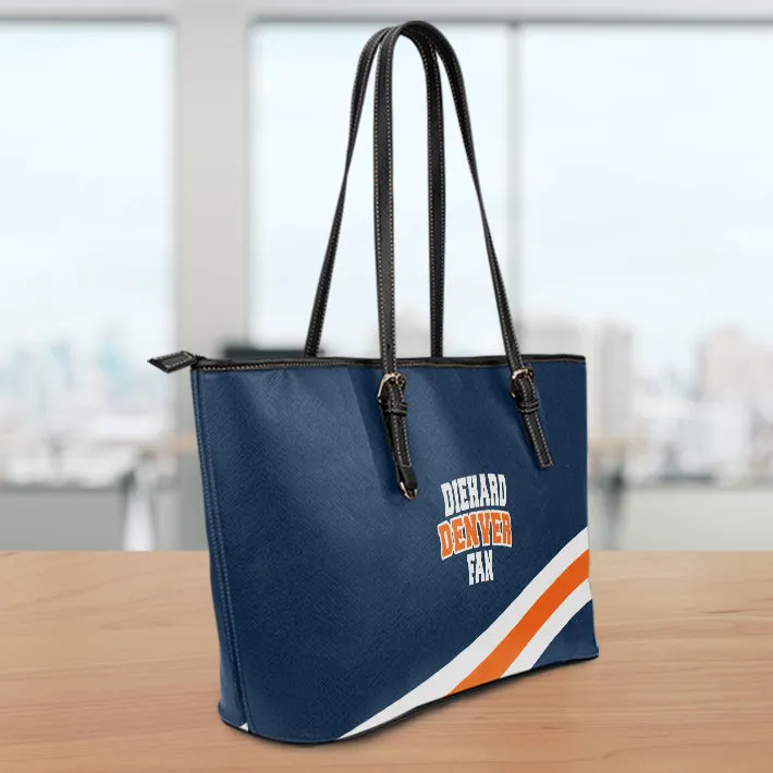 Diehard Denver Fan Sports Leather Tote Bag Navy