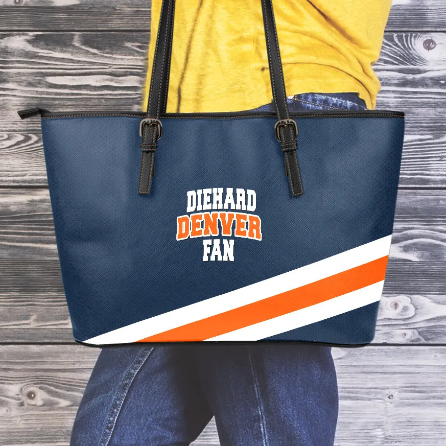 Diehard Denver Fan Sports Leather Tote Bag Navy