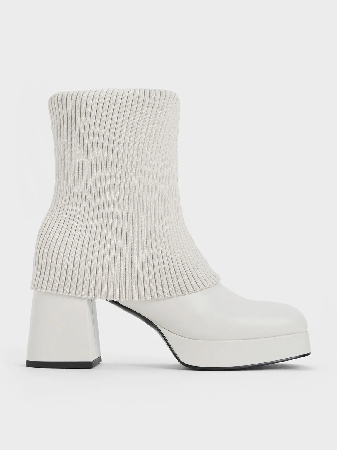 Evie Knitted-Sock Ankle Boots - White