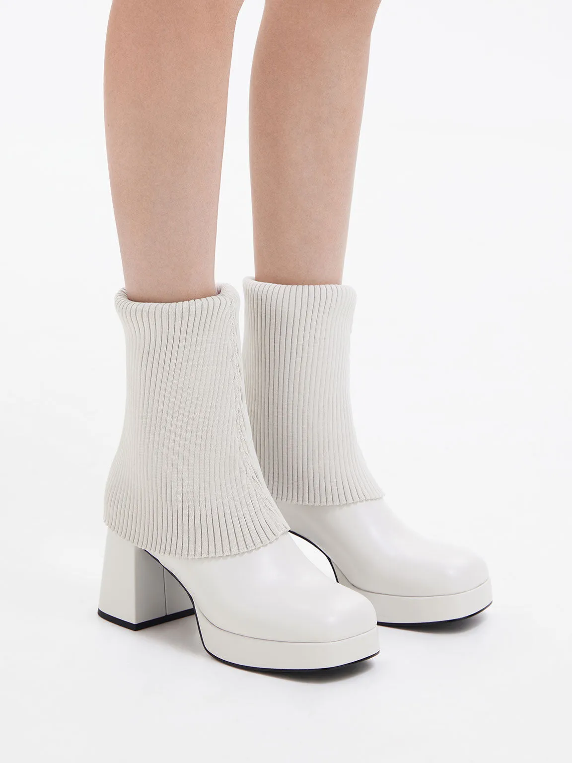 Evie Knitted-Sock Ankle Boots - White