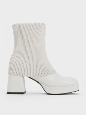 Evie Knitted-Sock Ankle Boots - White