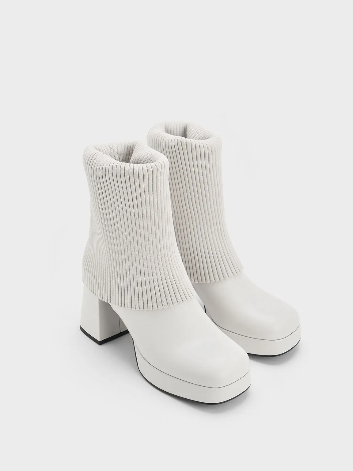 Evie Knitted-Sock Ankle Boots - White