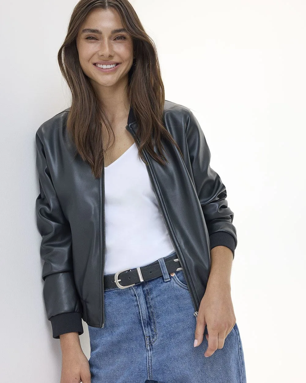 Faux Leather Bomber Jacket