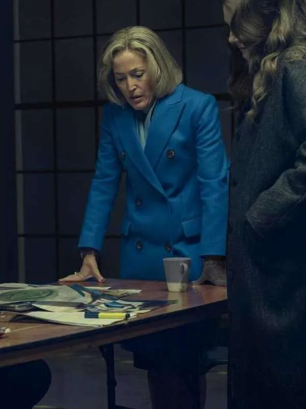 Gillian Anderson Scoop Blue Coat - New American Jackets