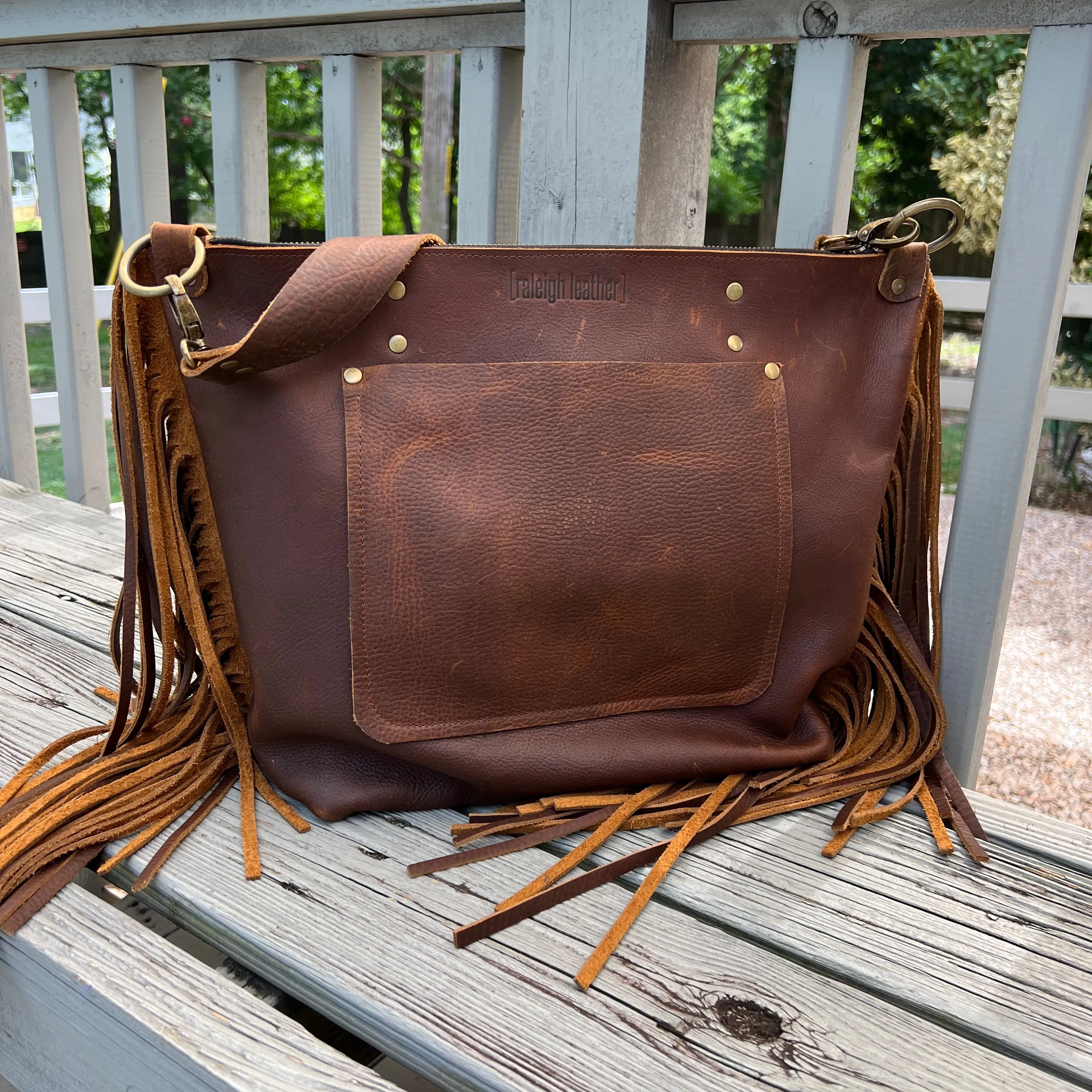 GO BIG Zippered Tote with Fringe - Caramel