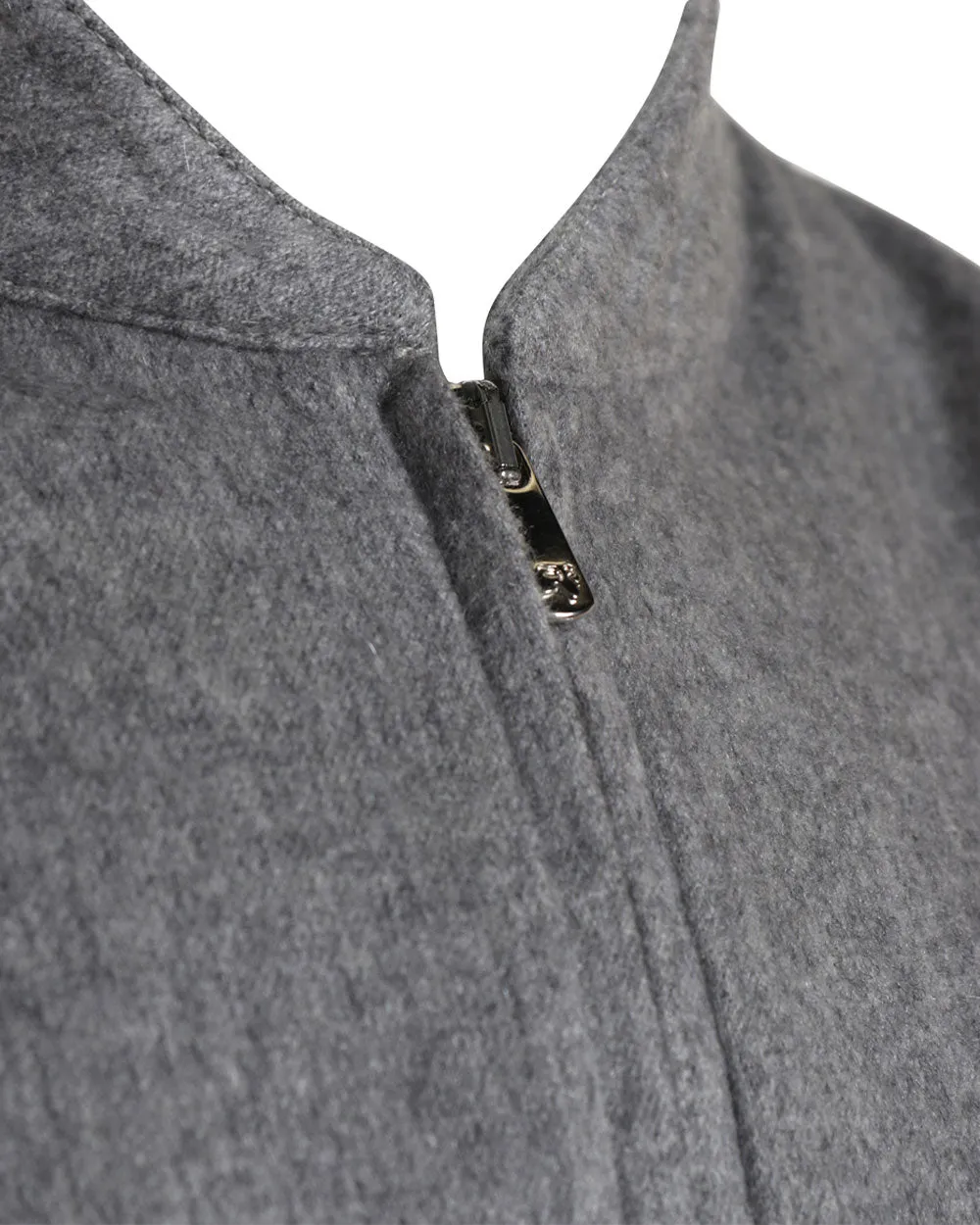 Grey Velour Cashmere Baseball Zip Front Jacket