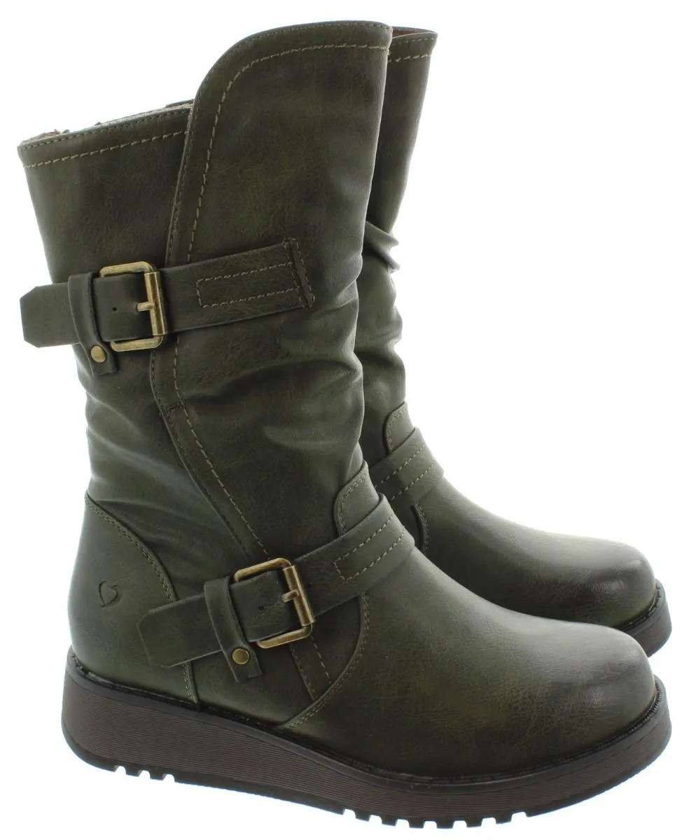 HEAVENLY FEET Ladies Hannah2 Flat Calf Boots In Green