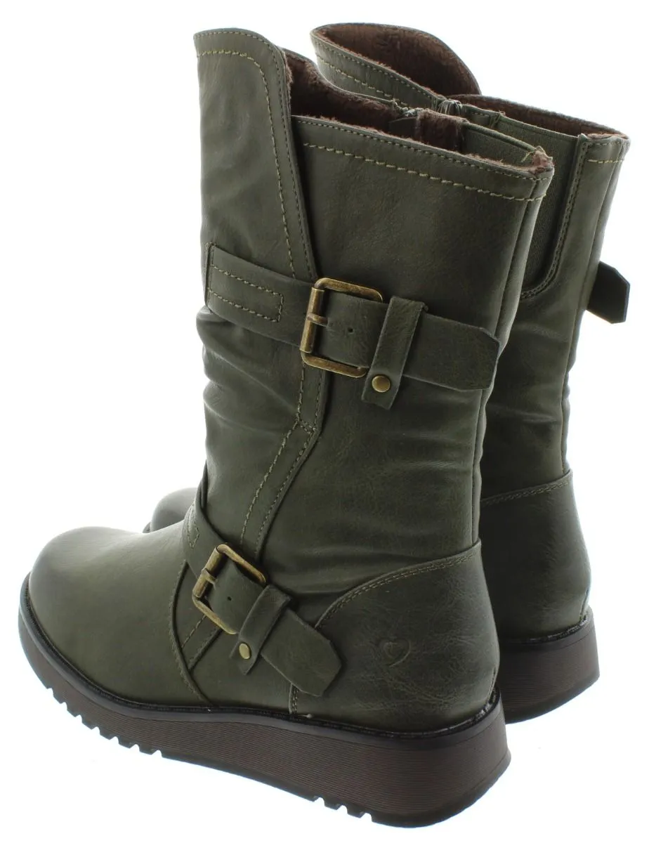 HEAVENLY FEET Ladies Hannah2 Flat Calf Boots In Green