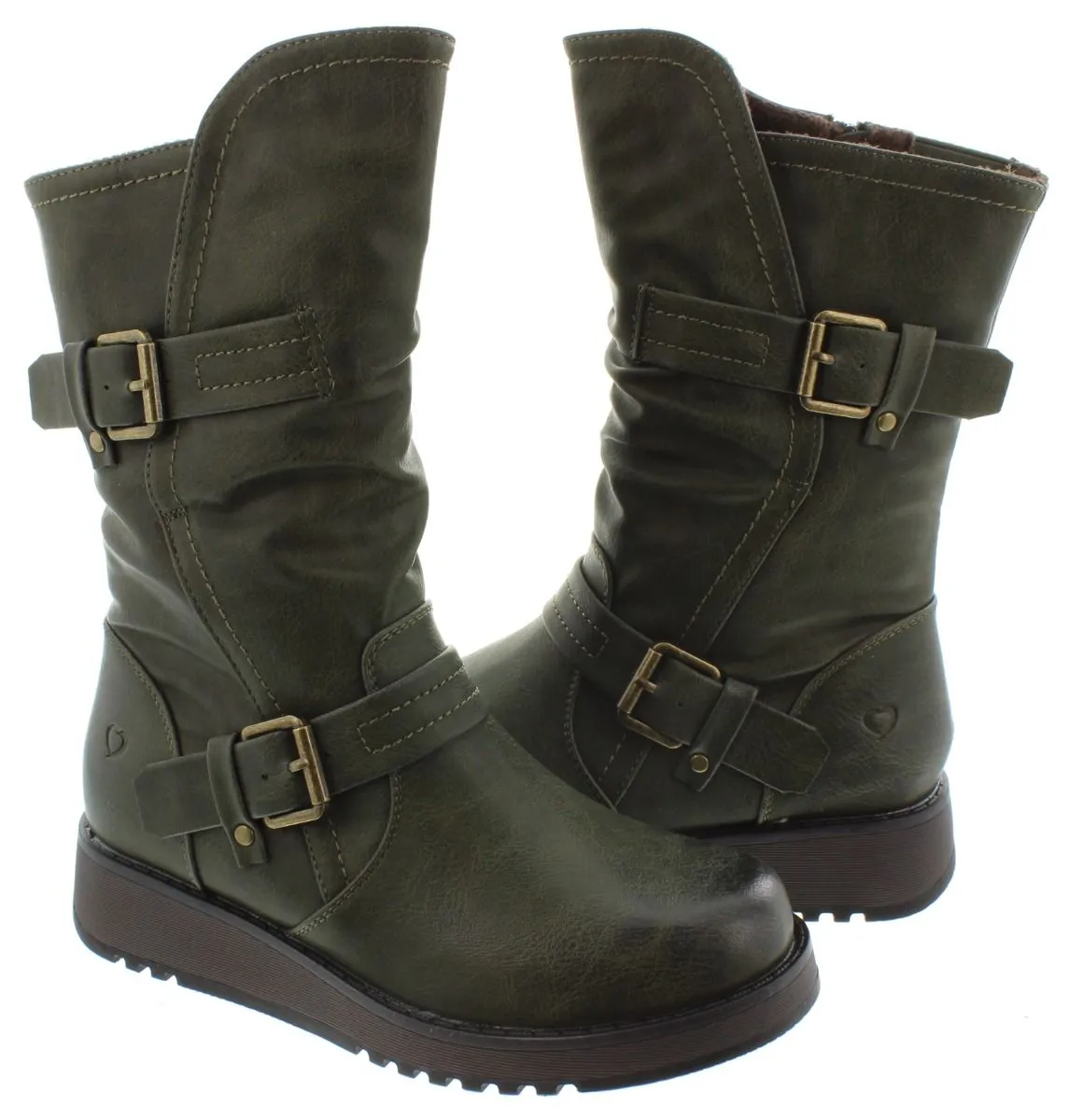 HEAVENLY FEET Ladies Hannah2 Flat Calf Boots In Green