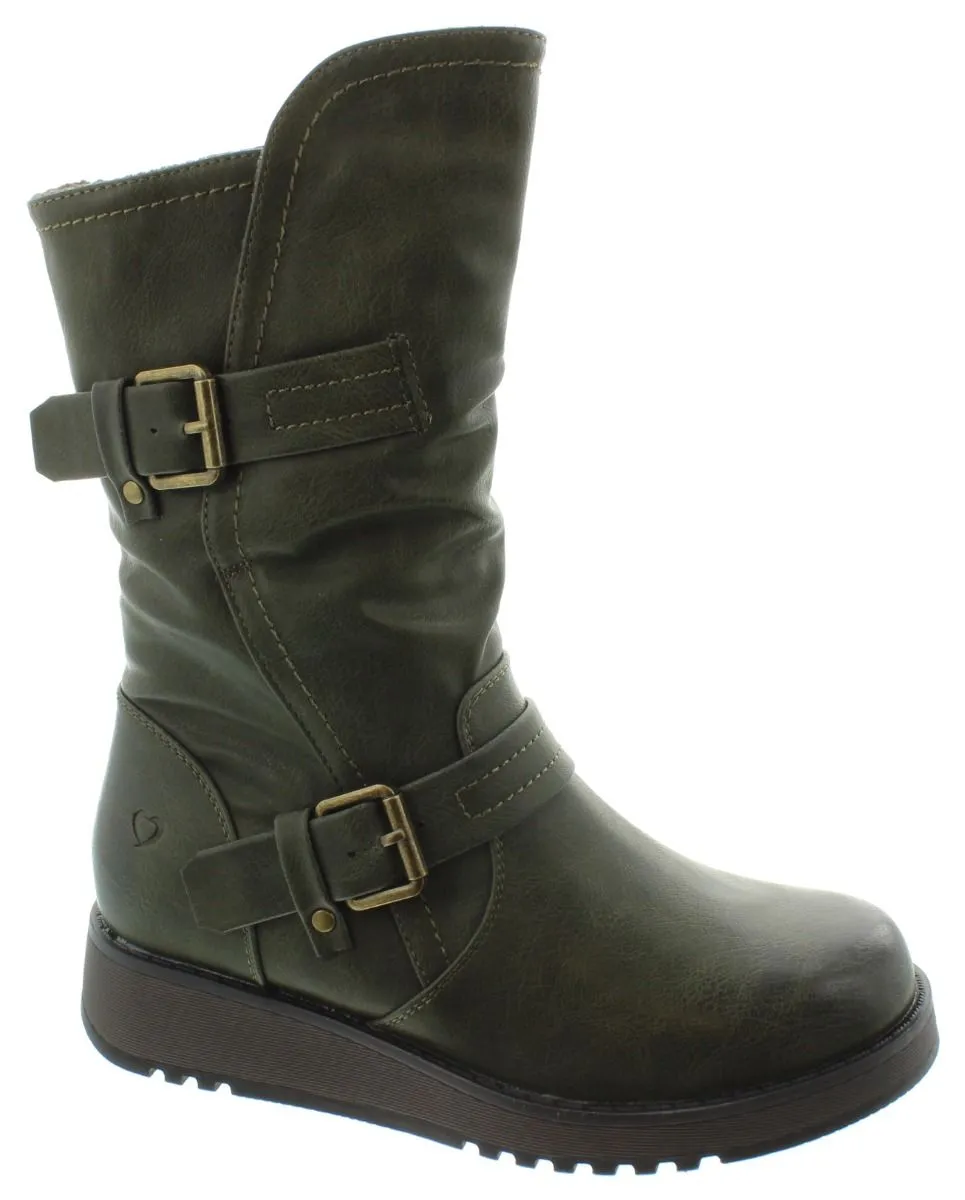 HEAVENLY FEET Ladies Hannah2 Flat Calf Boots In Green