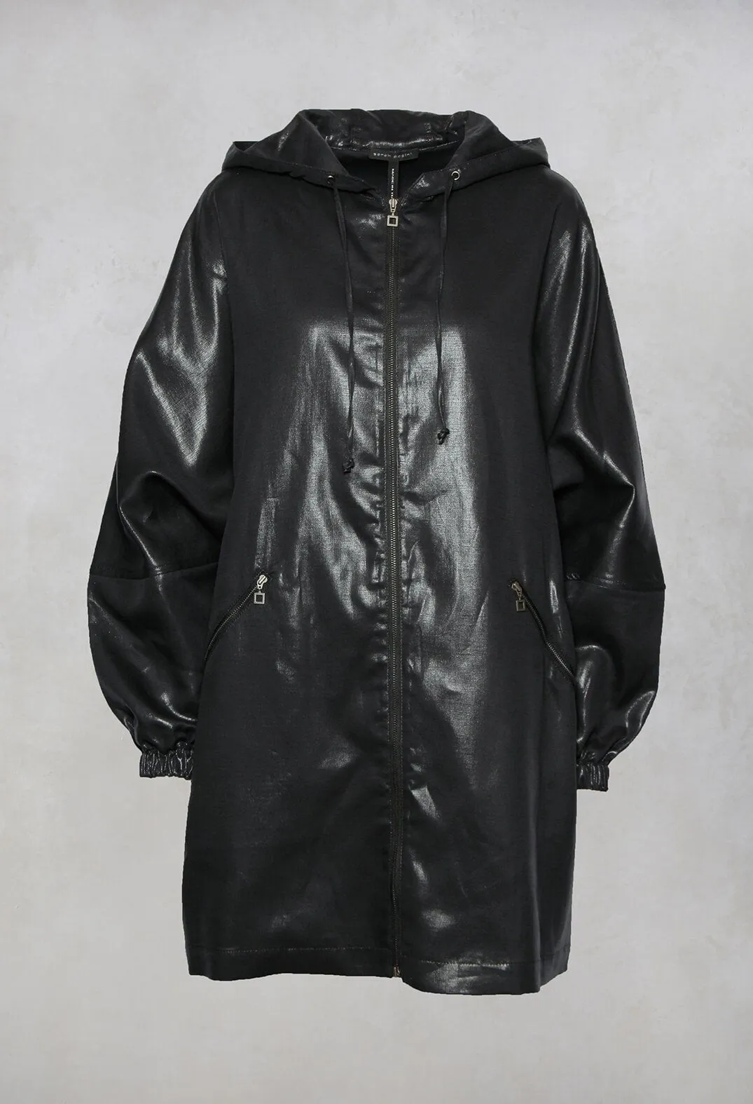 Hooded Batwing Metallic Look Jacket