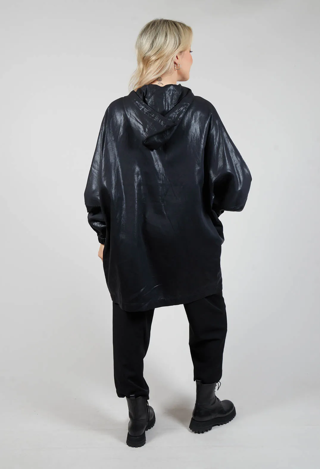 Hooded Batwing Metallic Look Jacket