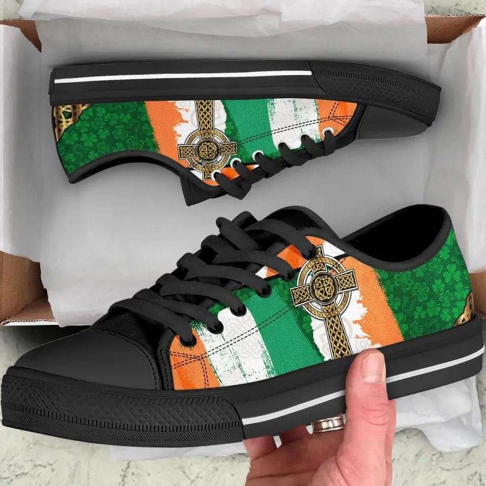 Irish Shamrock With Celtic Cross Irish St Patrick’s Day Converse Sneakers Low Top Shoes