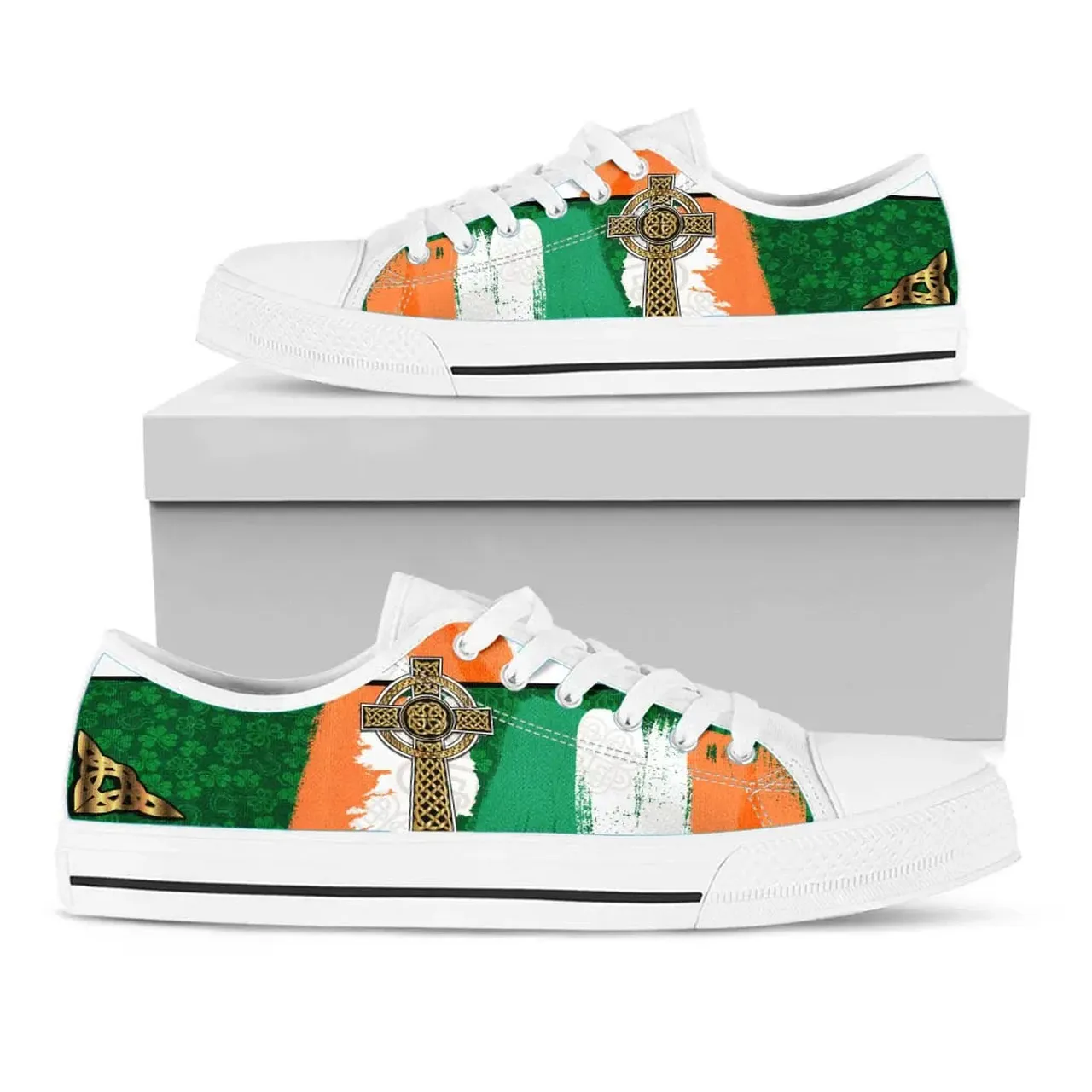 Irish Shamrock With Celtic Cross Irish St Patrick’s Day Converse Sneakers Low Top Shoes