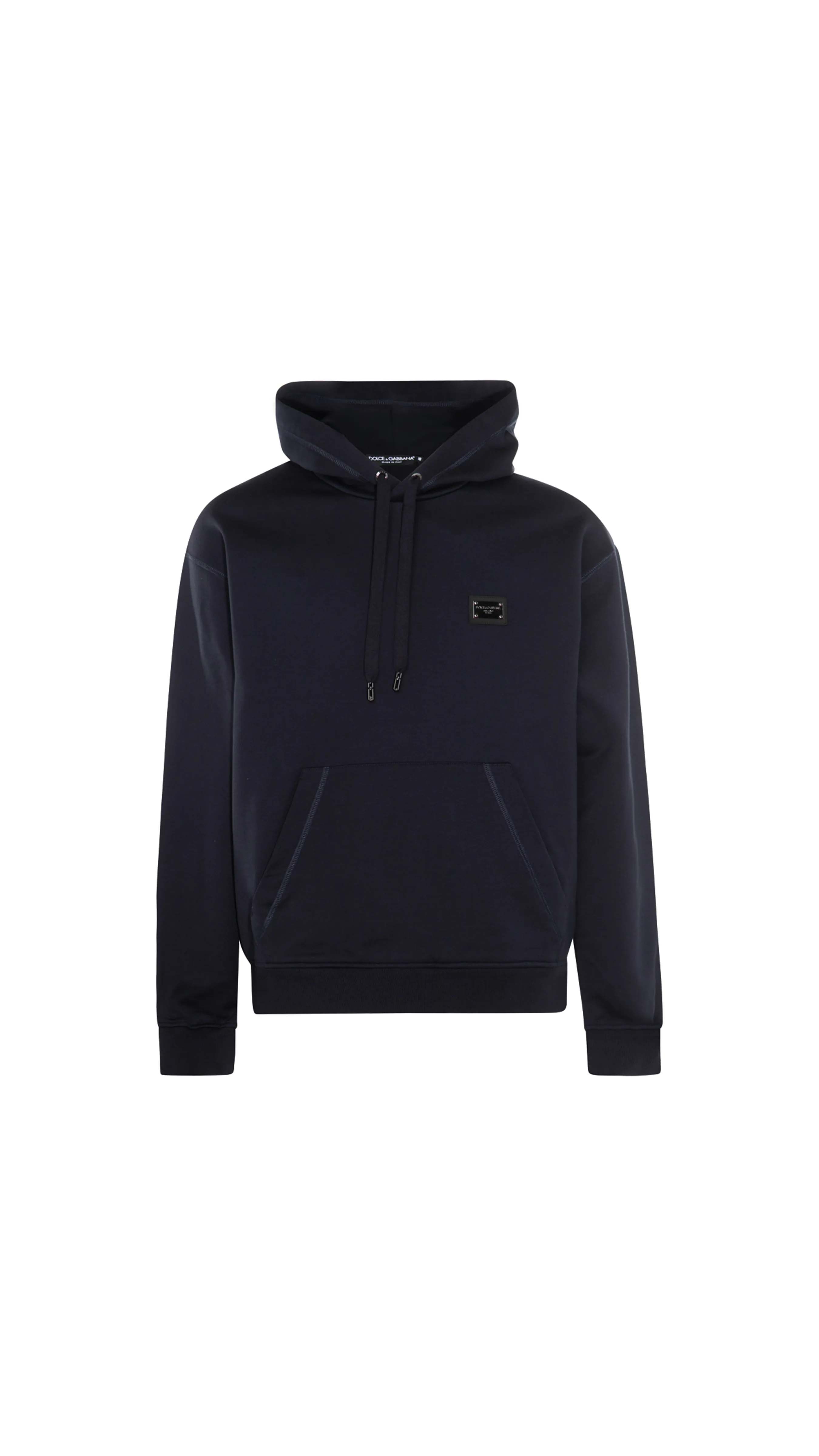 Jersey Hoodie with Branded Tag - Navy