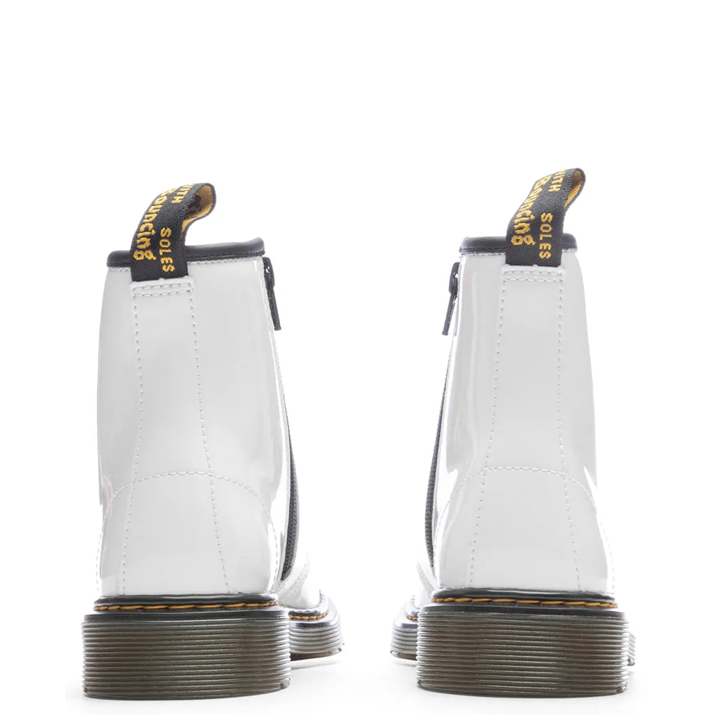 Junior 1460 Patent Leather Boots - White Patent Lamper