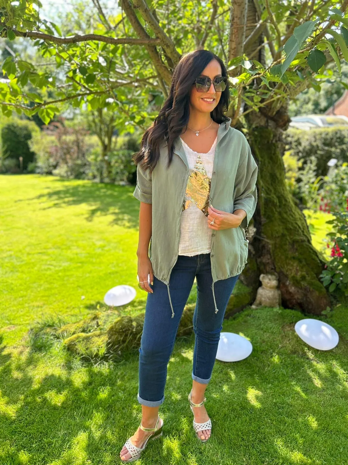 Khaki Linen Blend Button Jacket Vivian