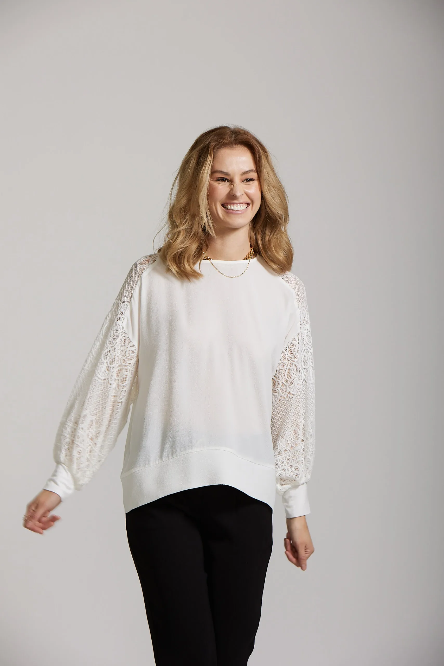 Lace Sleeve Top - White