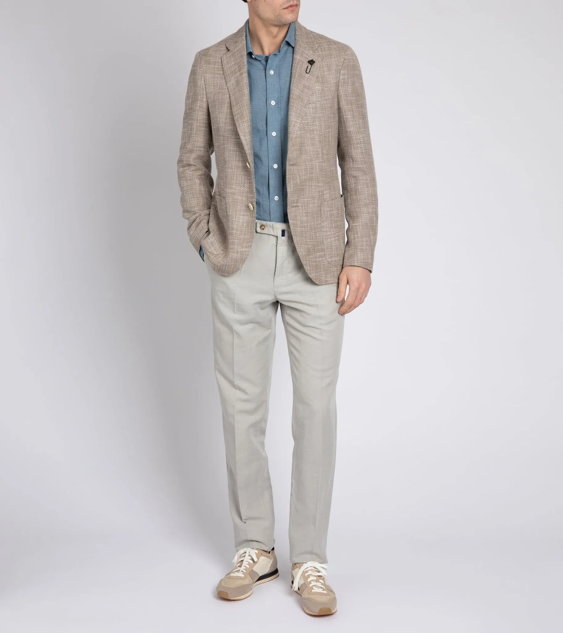 Lardini Loro Piana Wool Cotton Silk Basketweave Jacket: Oatmeal