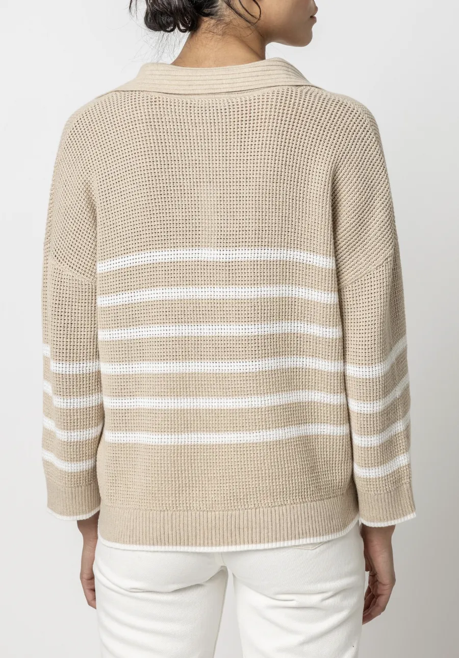 LILLA P TEXTURED STRIPE POLO SWEATER