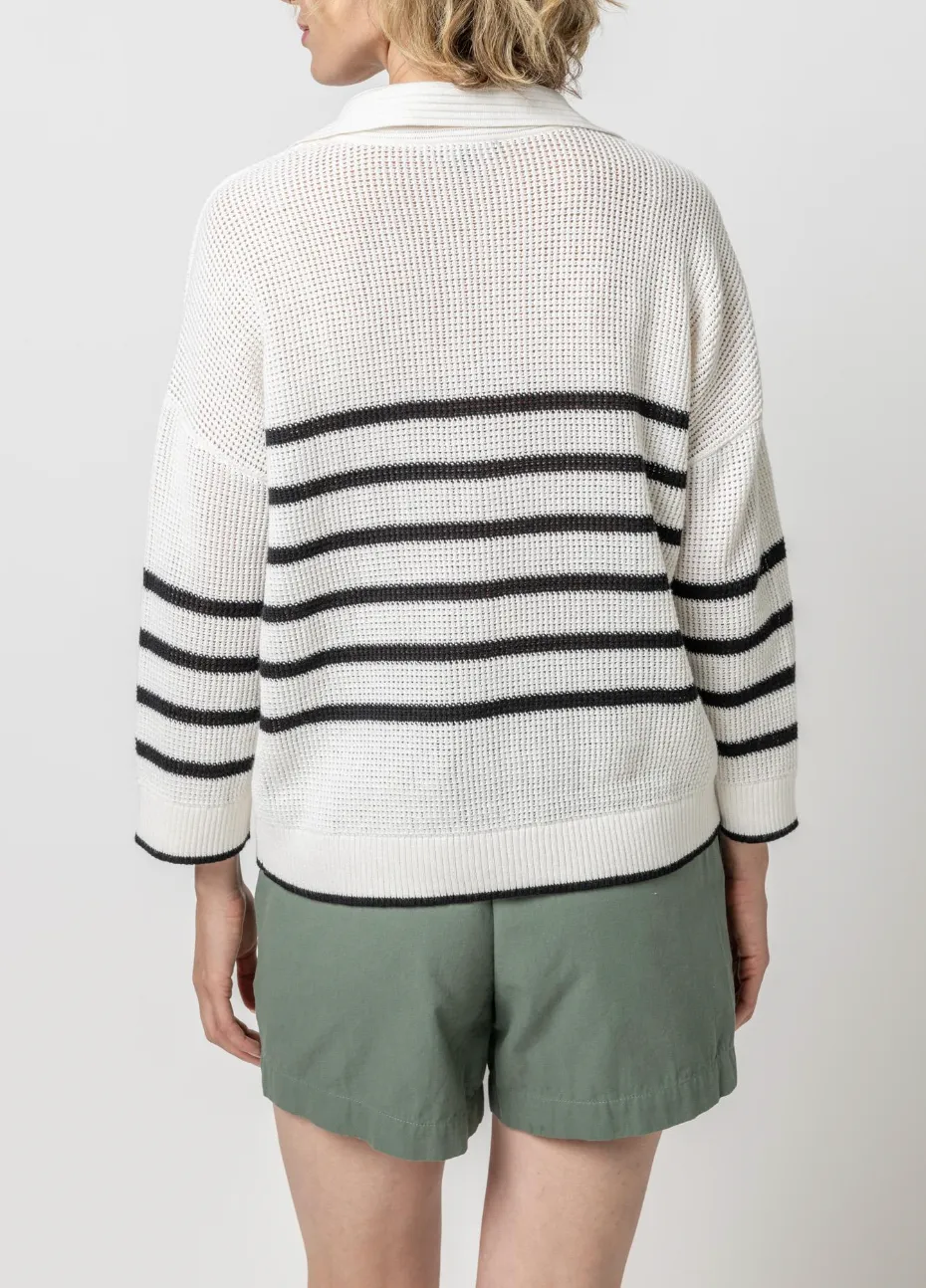 LILLA P TEXTURED STRIPE POLO SWEATER