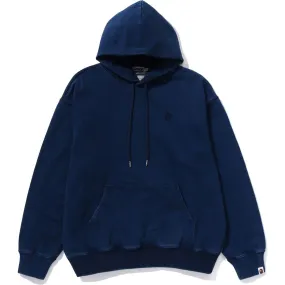 LOGO RIBBING INDIGO PULLOVER HOODIE MENS