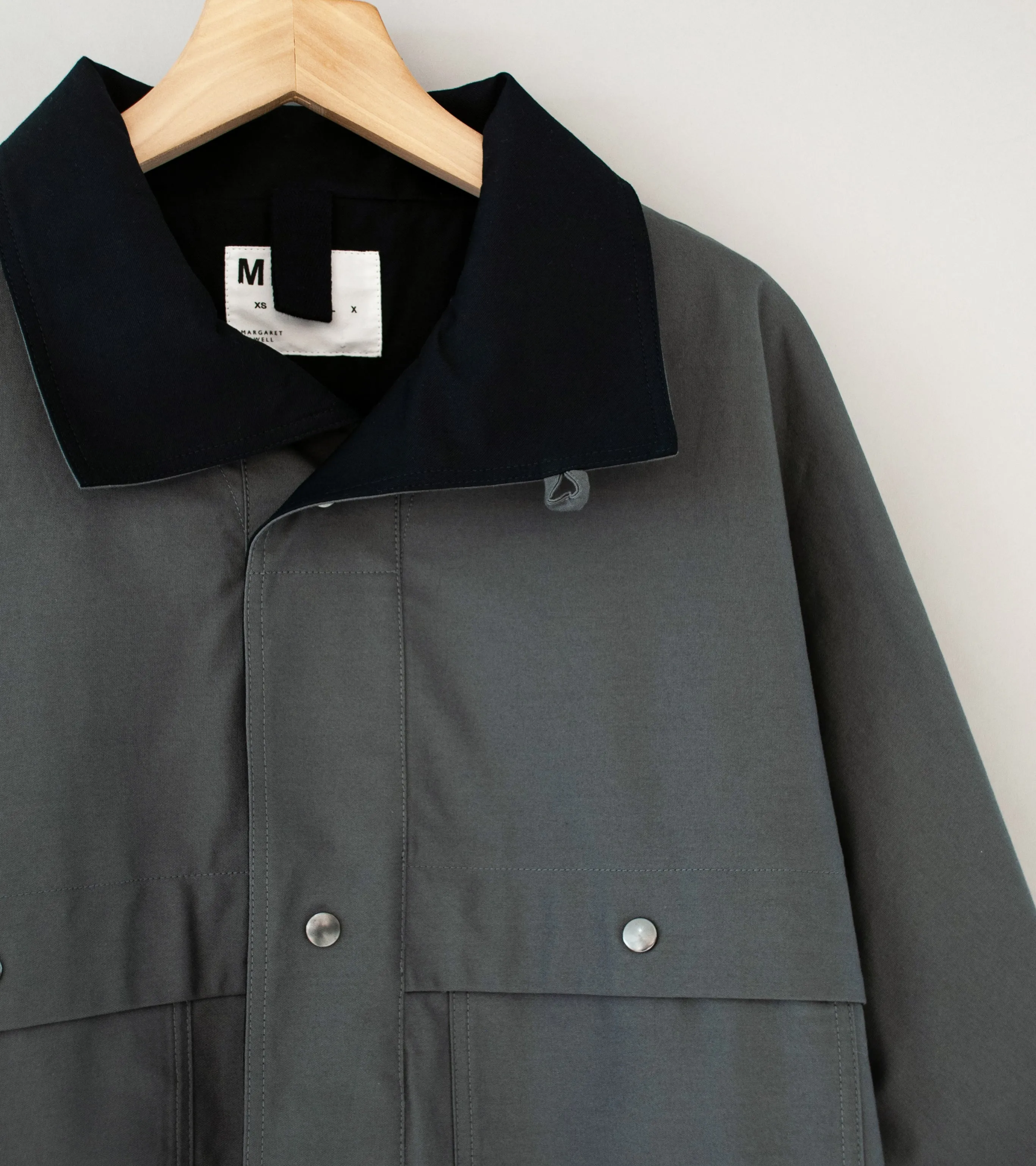 Margaret Howell 'MHL High Collar Jacket' (Charcoal Compact Cotton Canvas)