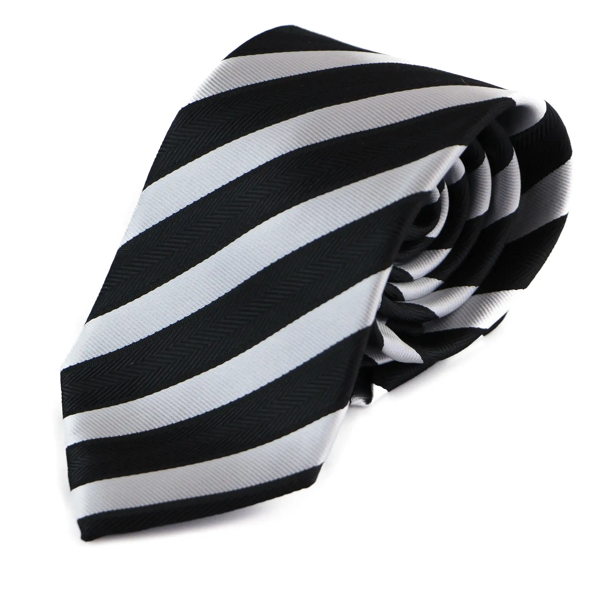 Mens Black & Grey Striped Patterned 8cm Neck Tie