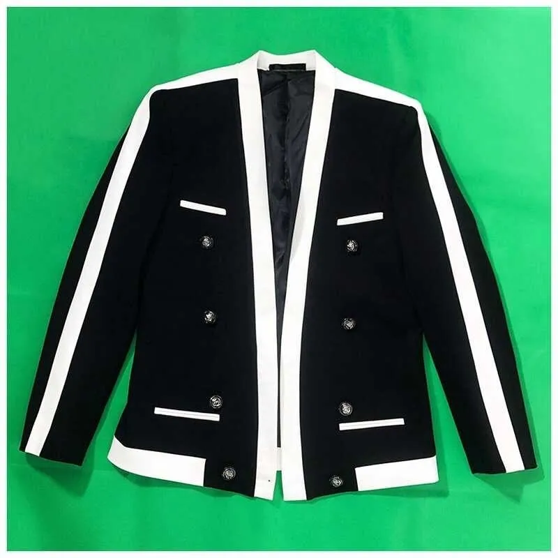 Men's England Style Slim Fit Contrast Stripe Two-Piece Suit for Party and Stage