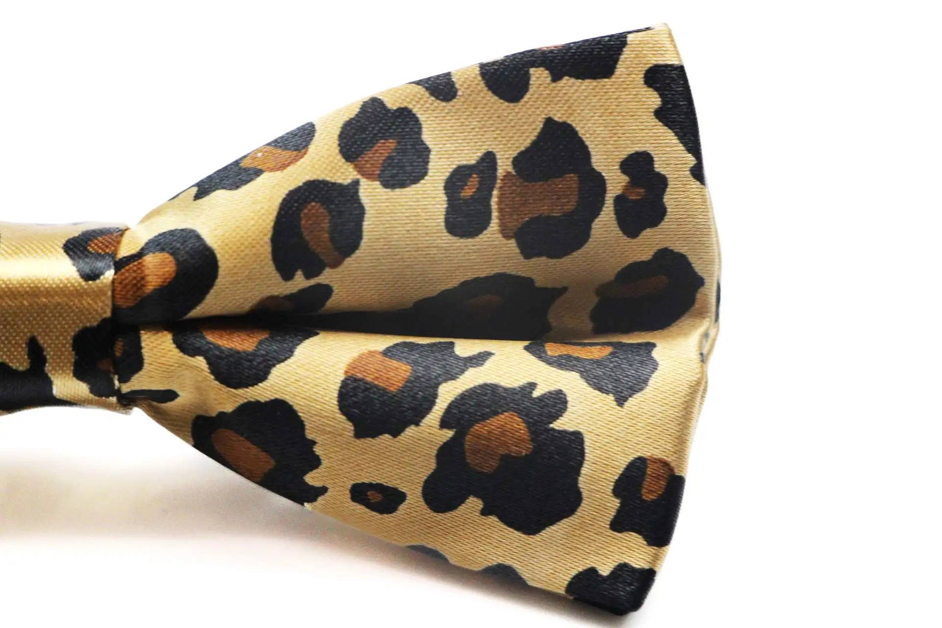 Mens Gold Leopard Print Patterned Bow Tie